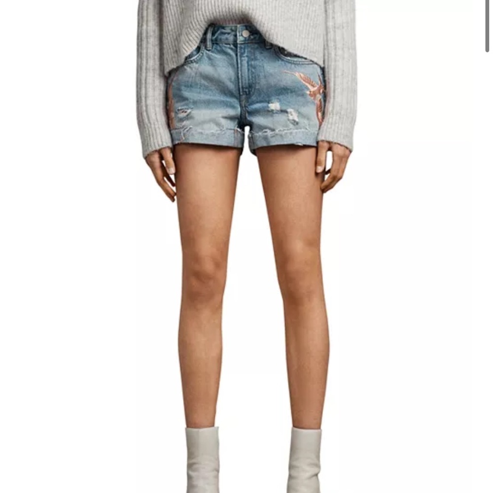 Embroidered Light Blue Denim Women's Shorts